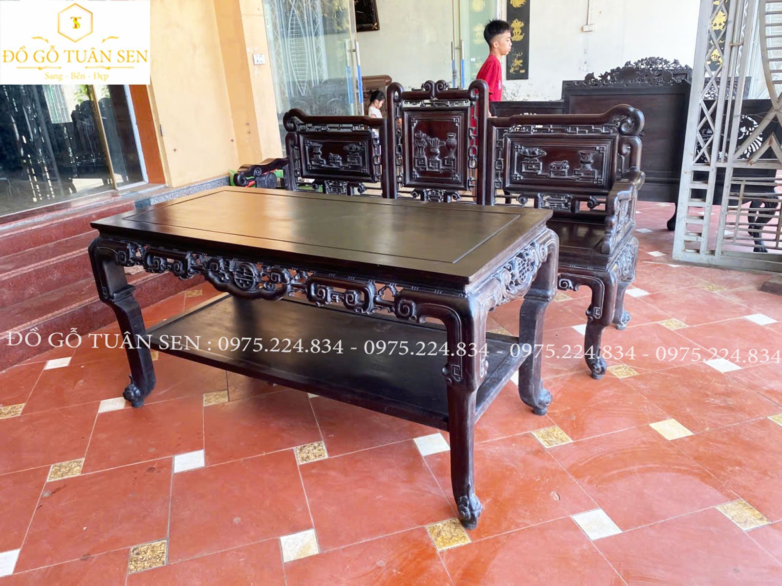Hình ảnh chi tiết  Bộ trường kỷ Tam sơn gỗ gụ Vo8